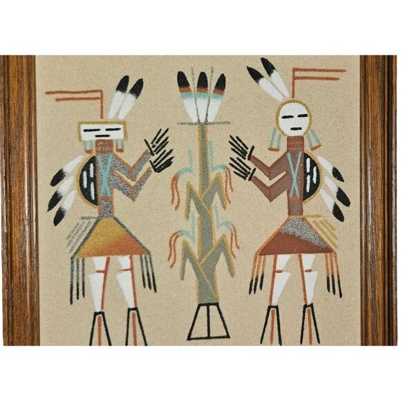 Vintage Sand Art Native American Signed Corn Egale READ - Picture 3 of 6
